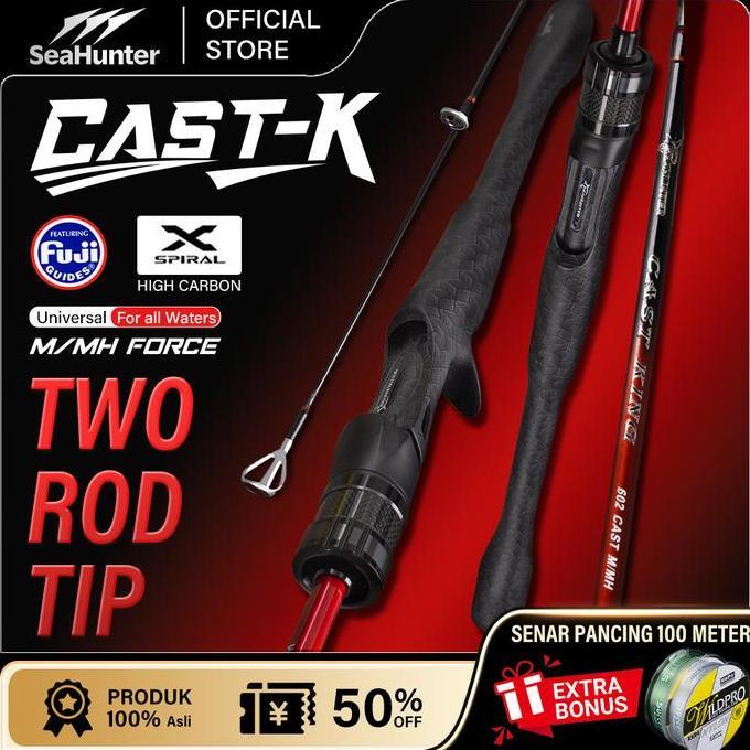 [Kedatangan Baru] Seahunter CAST KING Joran Pancing  180cm/198cm M/MH Power Double Rod Tips Carbon C