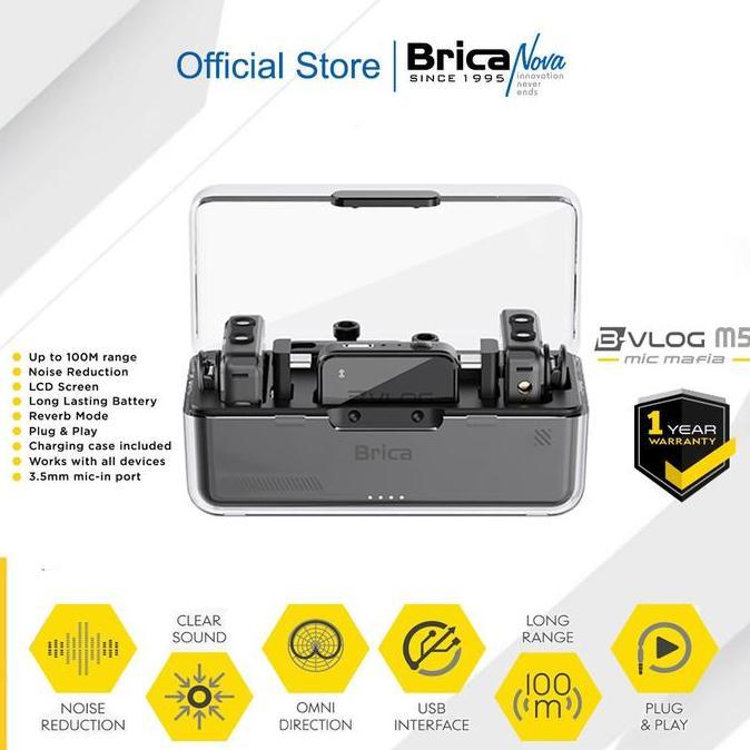 Brica B-VLOG M5 Dual Wireless Microphone - Clip On Mic Vlog - With Charging Case Mic Wireless BVLOG