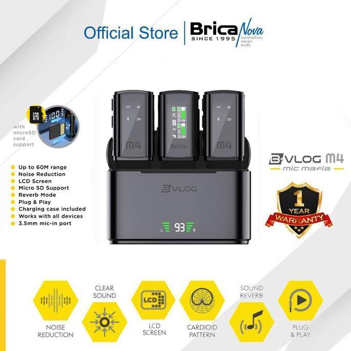 Brica B-VLOG M4 Dual Wireless Microphone - Clip On Mic Vlog - With Charging Case Mic Wireless BVLOG