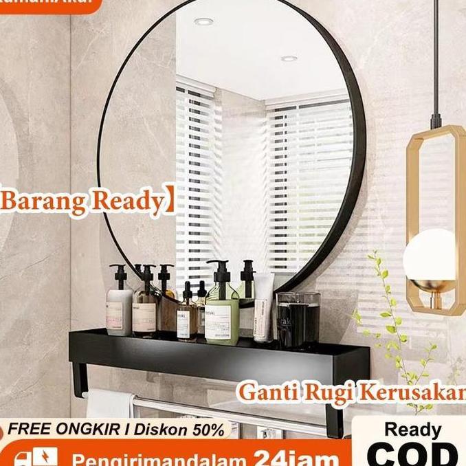 Cermin Gantung Dinding +Rak 60CM Cermin Bulat Cermin Kamar Mandi