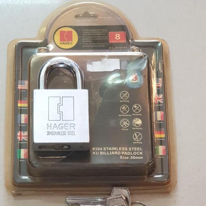 Gembok Hager 50mm stainless steel 304 anti potong