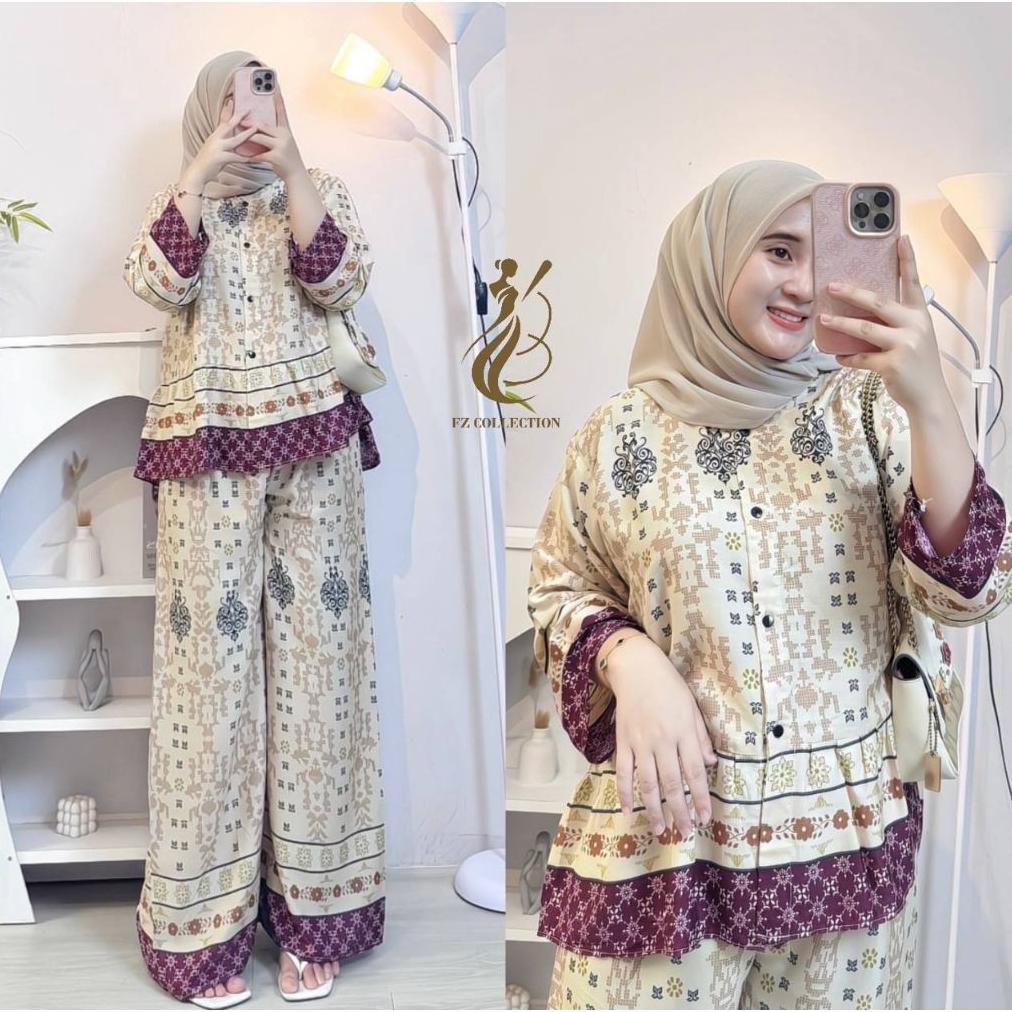 DISKON RAFELLA SET RAYON REMPEL-ONE SET RAYON REMPEL SETELAN WANITA KEKINIAN MODEL KANCING DAN RESLE
