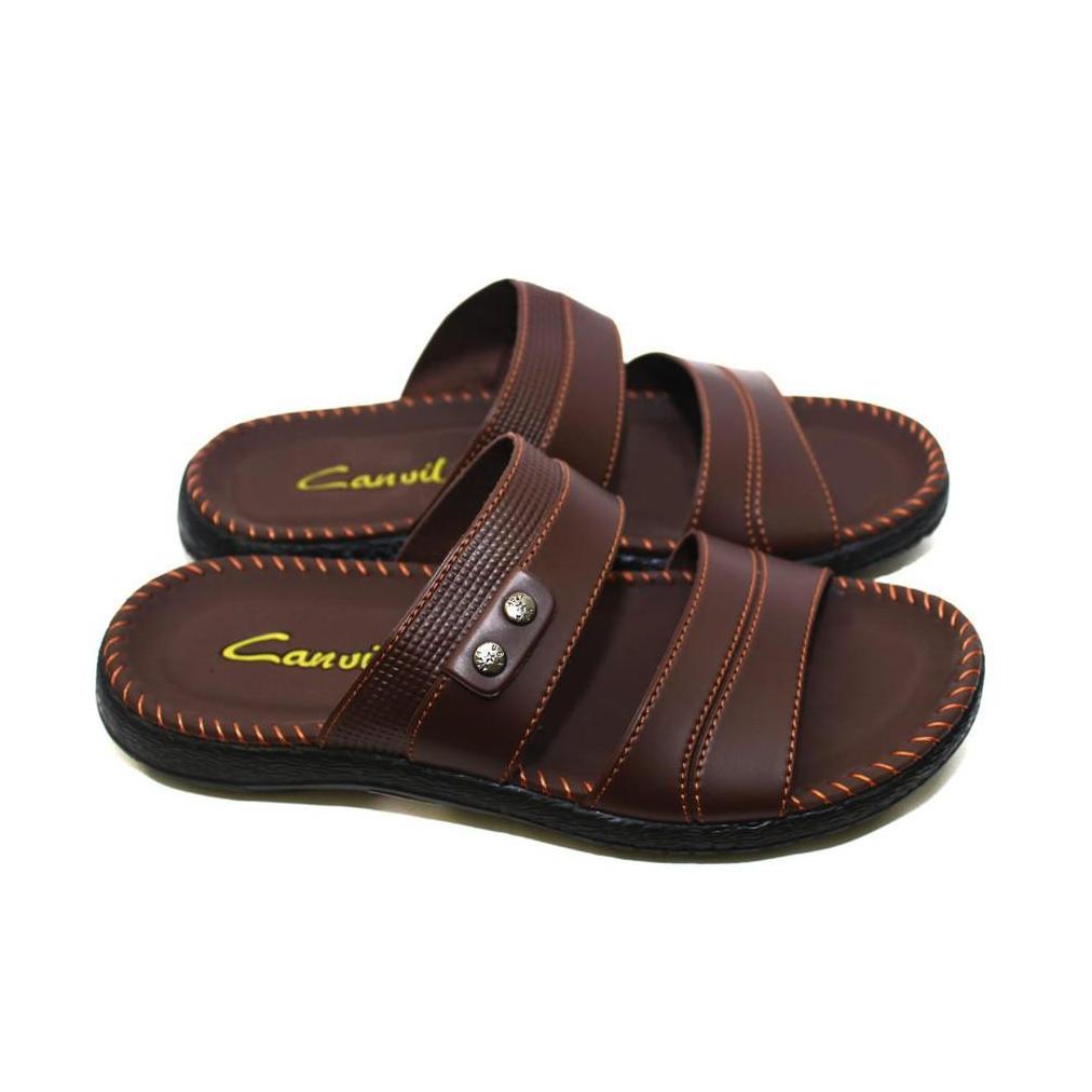 Diskon (Bisa Cod) Sandal Kulit Pria Carvil Sepatu Sandal Sandal Slop Pria
