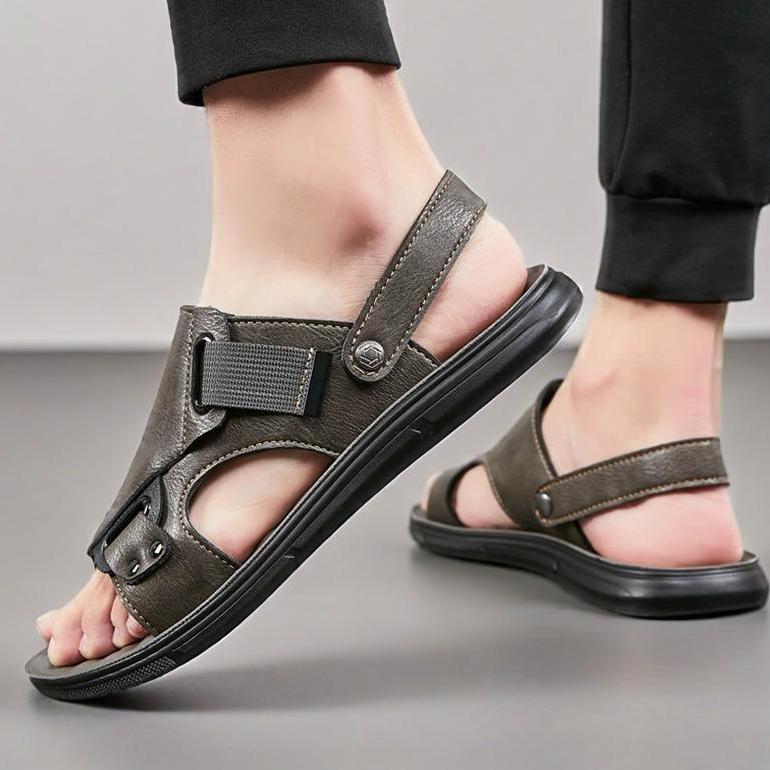 Diskon Sandal Pria Kulit Asli Stylish - Pengunci Klasik Vintage - Sandal Casual Pria - Sandal Pria K