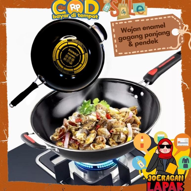 WAJAN ENAMEL GAGANG PANJANG & KUPING ANTI LENGKET PENGGORENGAN ANTI GORENG FRY PAN SHINKO NIZEN
