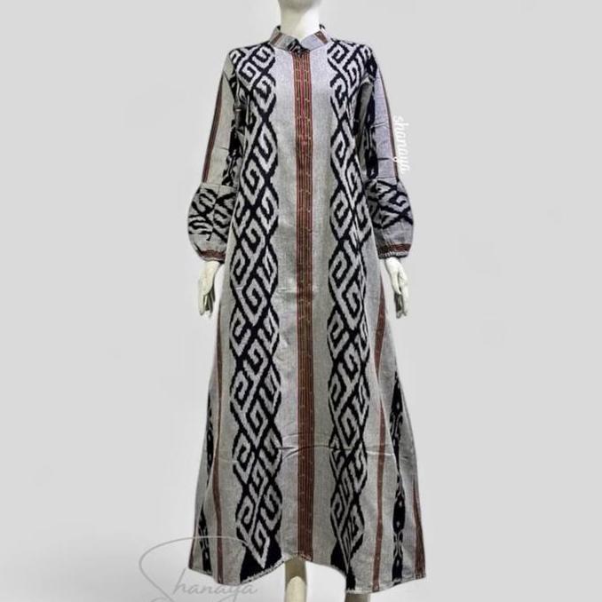 Shanaya Batik Tunik Lucia Tenun seragam Batik Kerja Lengan Balon dress Cantik Elegan