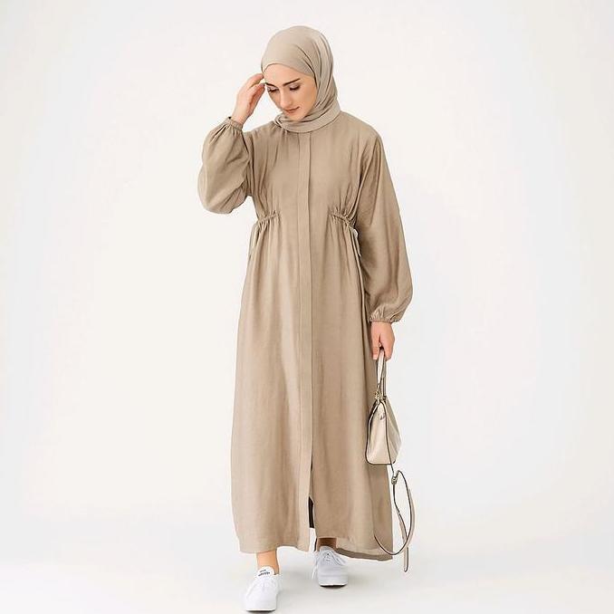 Gamis Dress Hazel Polos Linen Wanita Kancing Muslim Panjang Variasi Mesin Dicuci Pas - Size Standar 