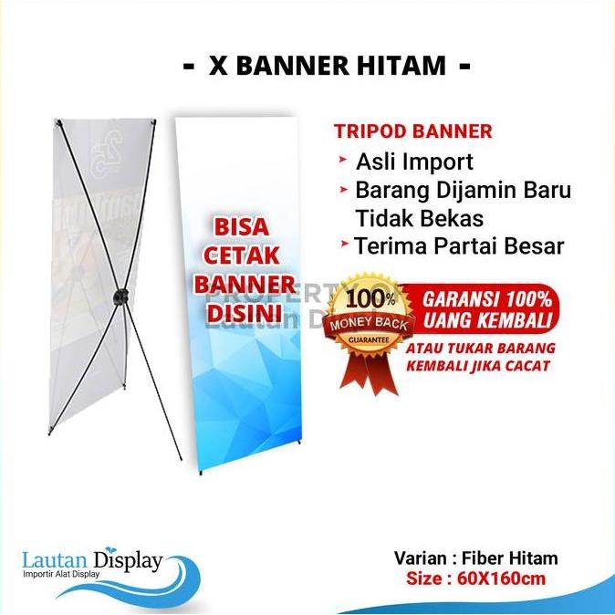 X Banner 60 cm x 160 cm Murah (Kerangka Saja) warna Hitam, Stand Banner  Tiang  X Stand Banner Putih
