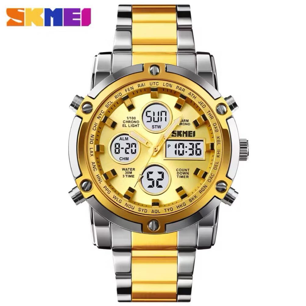 FAVORIT Jam Tangan Pria Digital Analog SKMEI 1389 Silver White Water Resistant 3 ATM ORIGINAL
