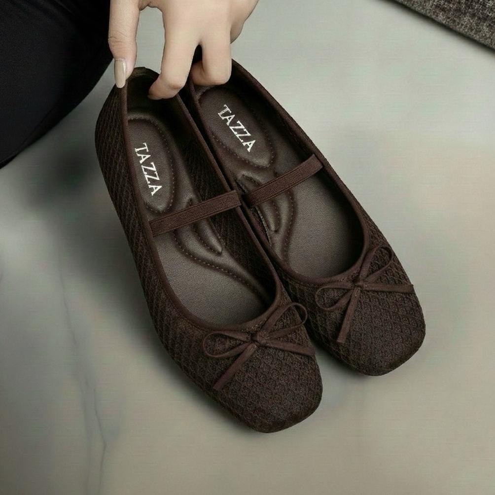 kualitas super tazza brown collection sepatu flat shoes wanita korea coklat mesh jaring
