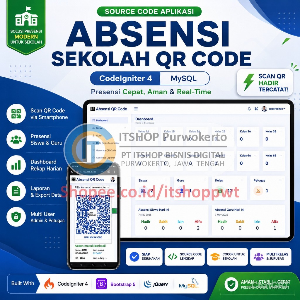 Source Code Aplikasi Web Absensi Sekolah QR Code Menggunakan Codeigniter 4