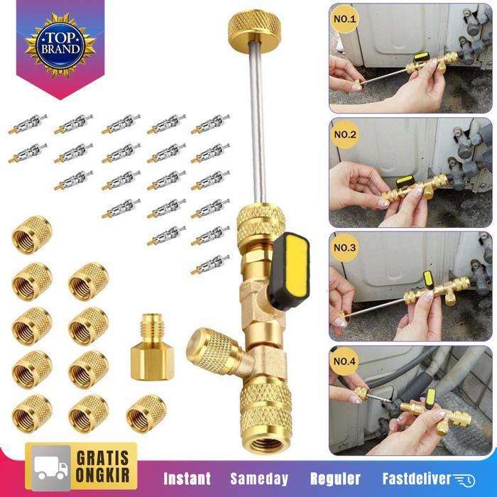 32Pcs/Set Valve Opener Value Alat Cabut Buka Pentil Ac Rumah Split Valve Core Remover R22 R32 R134