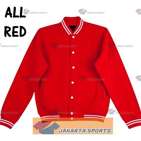 FAVORIT JAKET VARSITY MERAH POLOS BASEBALL PRIA WANITA MURAH BOMBER JACKET