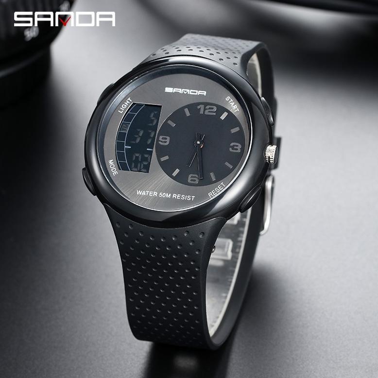 FAVORIT SANDA 763 Jam Tangan Pria Digital Analog Tali Rubber Chronograph Anti Air