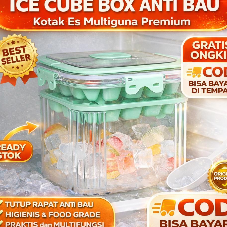 Ice Cube Box 2In1 Ecentio Cetakan Es Batu Wadah Es Freezer Anti Bau Anti Debu Kotak Es Batu Premium