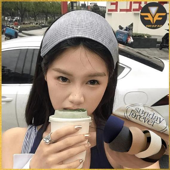 EXTLYPO Bando Headband knit / Head Band Cantik Korea / Bando knit Lebar / Bando Bandana Lebar Garis 