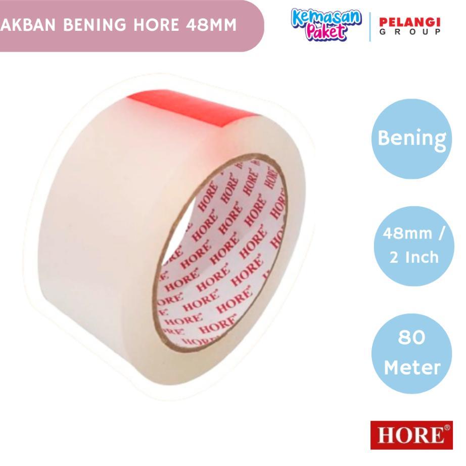 Lakban Bening 48 Mm 80 Yard Strip Merah Hore / Lakban Bening 48 Mm / Lakban Bening 100 Yard