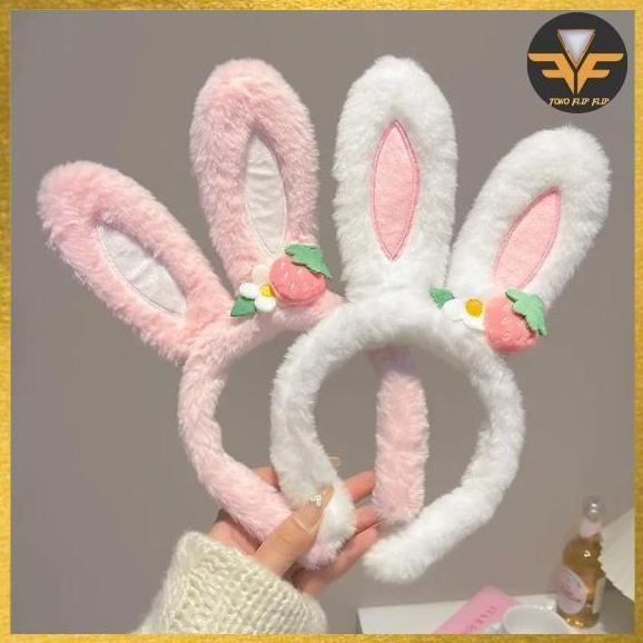 EXTLYPO Bando Karakter Telinga Kelinci / Bando Stroberi Lucu Wanita Korea Headband Bulu Pita Rambut 