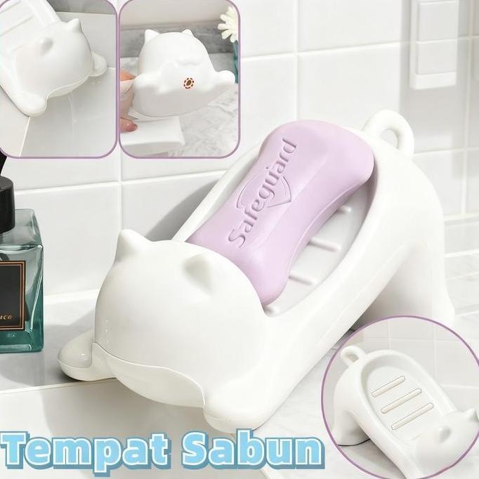 FALFEZ Kotak Sabun Plastik Kucing Kartun / Kotak Sabun Plastik Kucing / Tempat Sabun Batang Kamar Ma