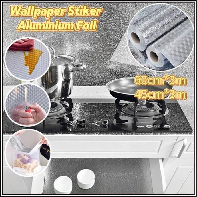 SYLVETI Stiker tahan panas dapur tahan api/Wallpaper Stiker Dapur Aluminium /Anti Minyak Dan Anti Pa