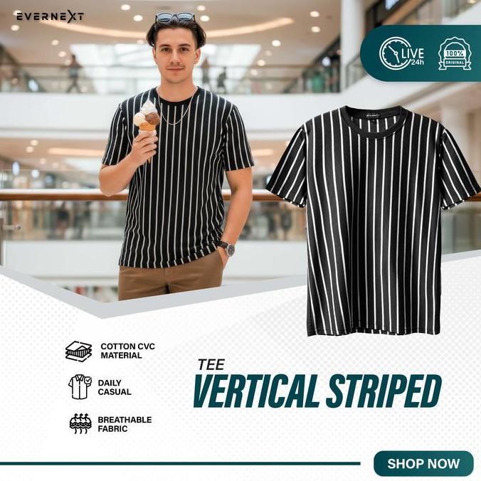 EVERNEXT - Kaos Stripe Salur Pria Wanita Kaos Belang Garis Kaos Vertikal Distro