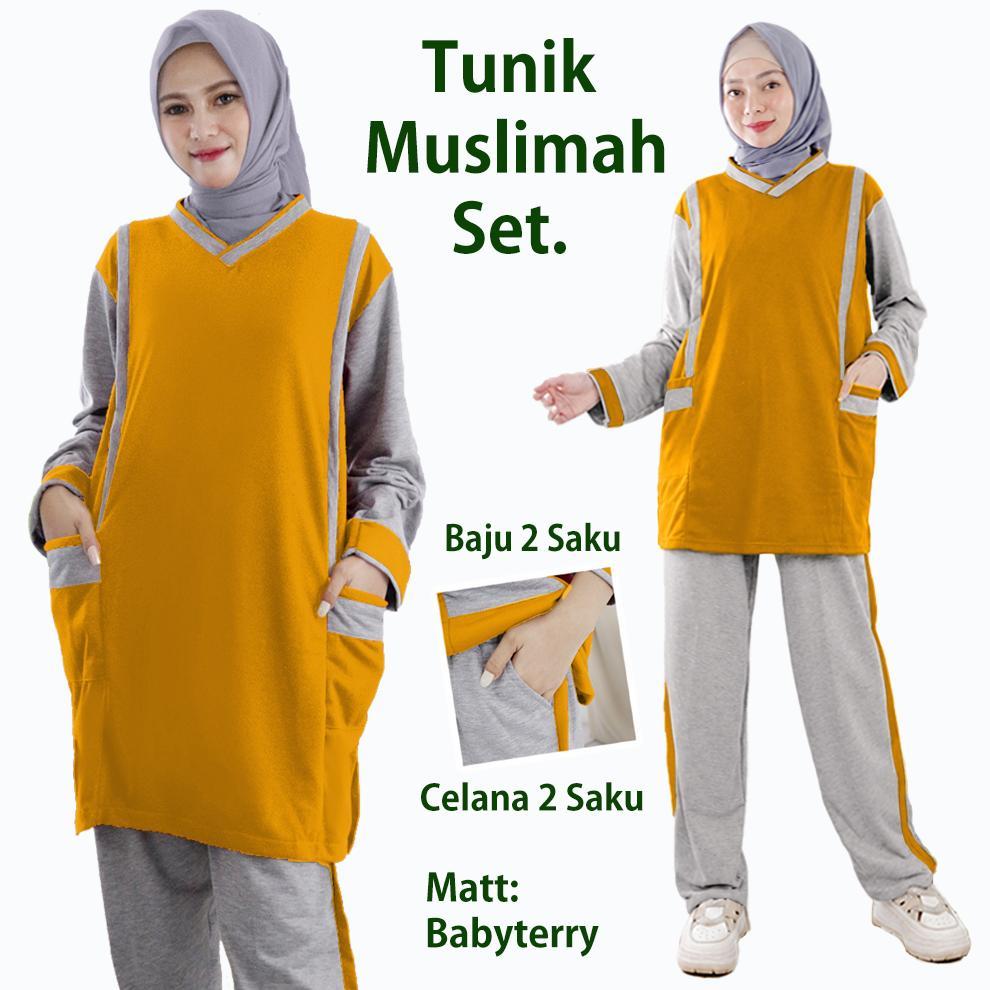 Terlaris Set Tunik Muslimah Baju Setelan Tunik Wanita Muslimah Olahraga Senam Training Jumbo Xl Xxl 