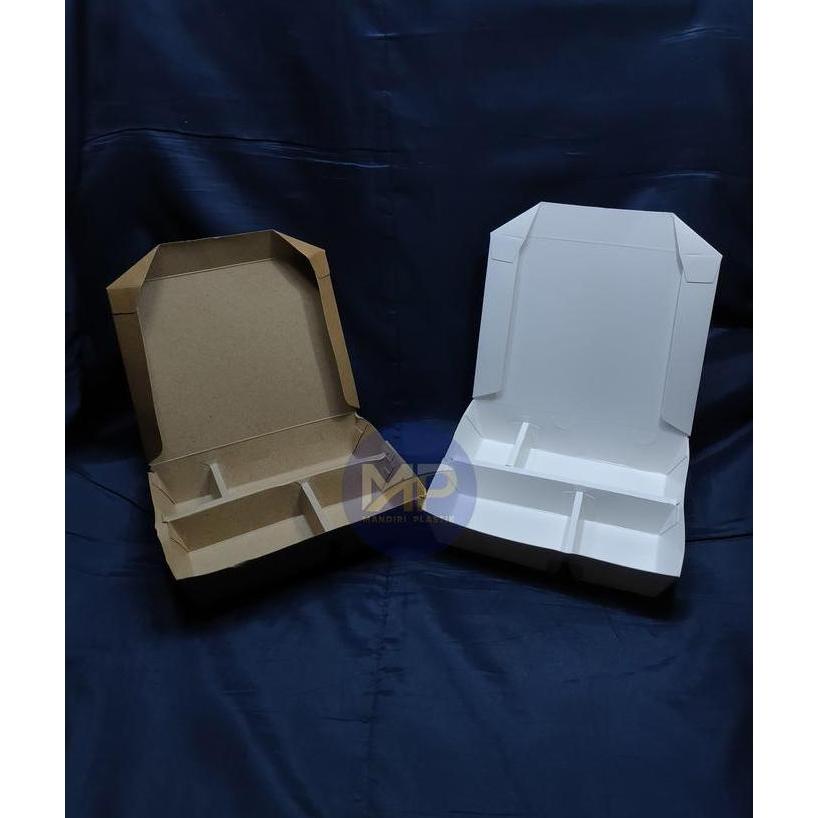 Besti- Paper Lunch Box Sekat 4 / Kotak Makan Kertas Sekat 4 Putih Kraft Coklat -100Pcs