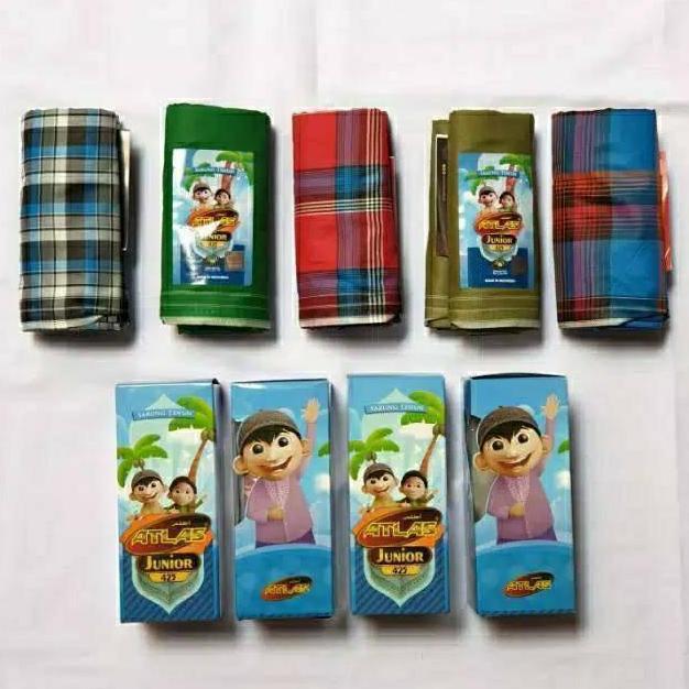 FAST DELIVERY Sarung Anak ATLAS Junior SD SMP Polos Hitam Putih Warna Kotak Kecil Kids Laki Cowo Cow