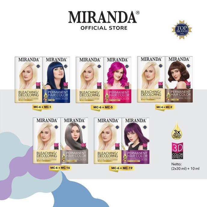 [2PCS] Miranda Paket Cat Rambut MC6 Bleaching + Hair Color Varian MC2 Blue | MC5 Pink | MC9 Brown | 