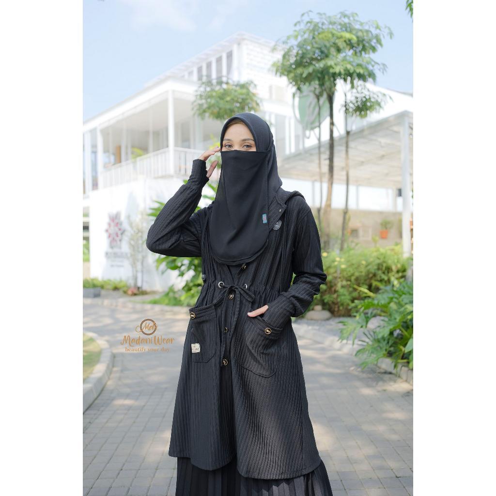 Long Outer Safwa By Madani Wear | Jaket Muslimah Syari Handsock | Jaket Wanita Panjang