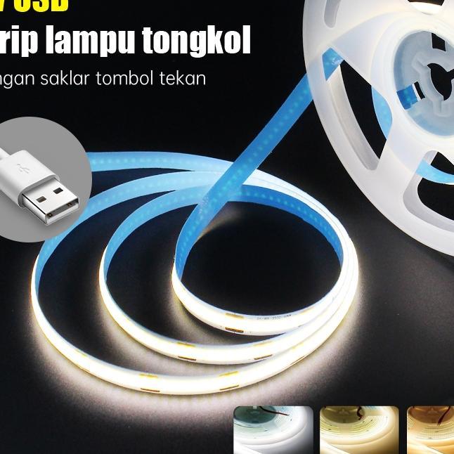 Strip Lampu Led 5V Cob Lebar 8Mm 2M 3M Usb Strip Lampu  Dapat Dipotong Putih Hangat