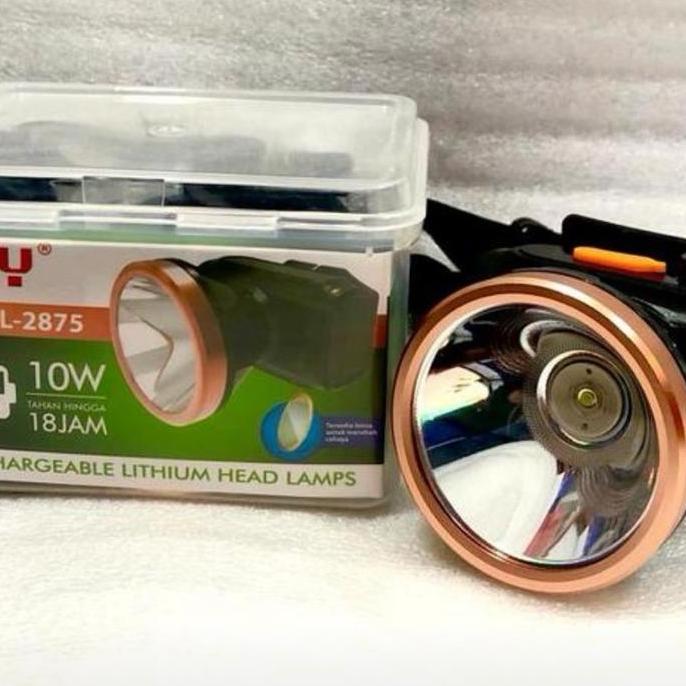 Luby Senter Kepala L-2875 10 Watt Cahaya Putih & Kuning Baterai 2000mAh Chargeable 500 Meter Sorot L