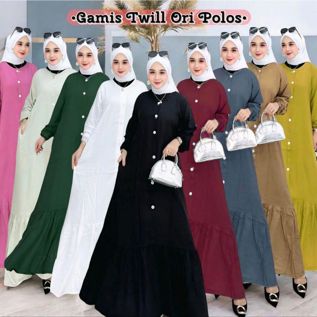 Gamis Twill Ori Polos Terbaru 2025 Rempel Bawah M L Xl Xxl Busui Friendly / Gamis Polos Wanita Polos