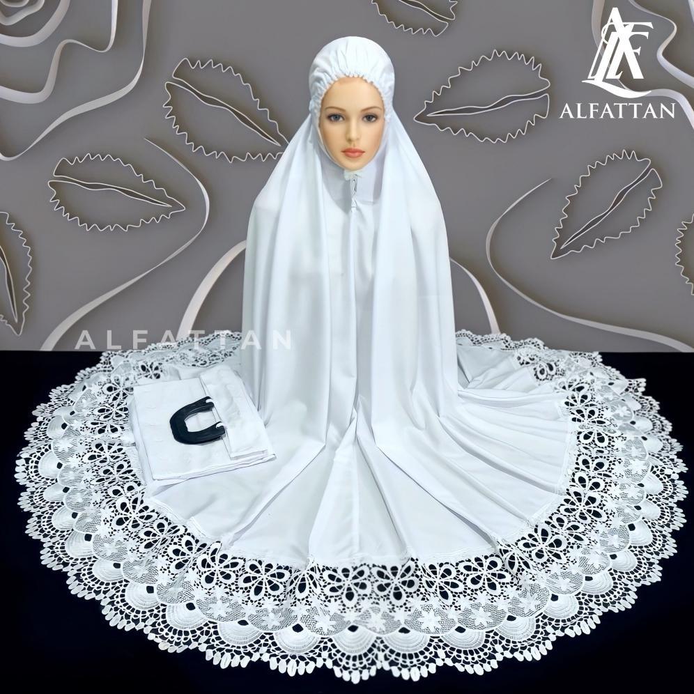 HOT DEALS Mukena dewasa katun premium putih polos renda motif bunga