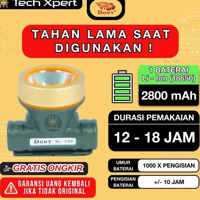 SENTER KEPALA LED DONY 15 WATT KL-109 "SO HAPPY" ORI TOMBOL DIMMER RINGAN & KUAT OUTDOOR (MINI KECIL