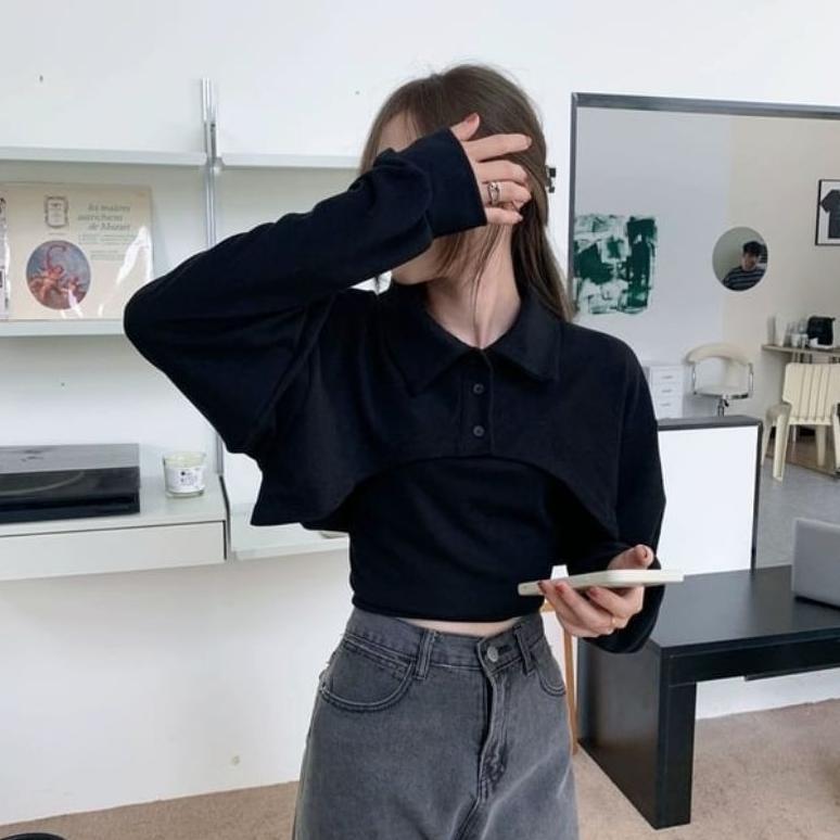 HOT DEALS Sweater Crop Sonia Collar Oversize | Crop Oversize Style Korea | Sweater Korea Crop Oversi