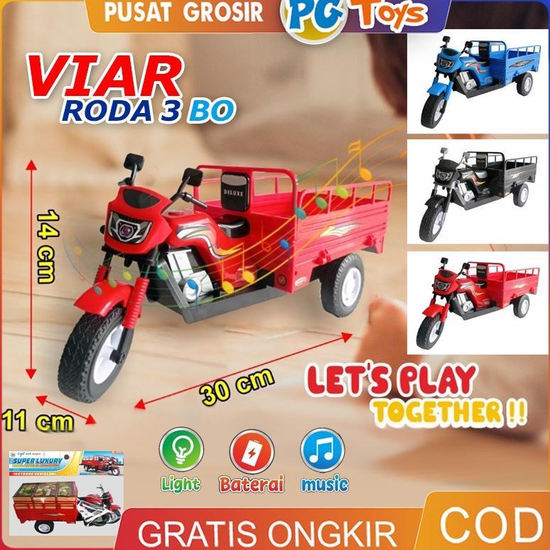 Mainan Anak Motor Viar Roda 3 Lampu Musik Plastik Anak 3+ 30x11x14cm Biru Hitam Merah