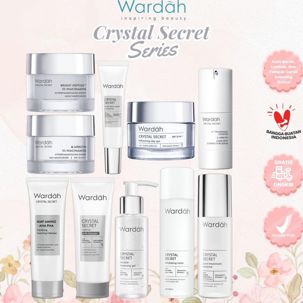 WARDAH White Crystal Secret Series ( Day/ Nht/ Eye Cream/ Essence/ Facial Wash/ Exfoliating/ Mask/ G
