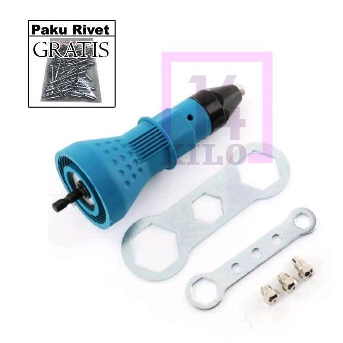 gratis paku rivet + adaptor mata kepala mesin bor tang rivet ripet rifet otomatis elektrik new