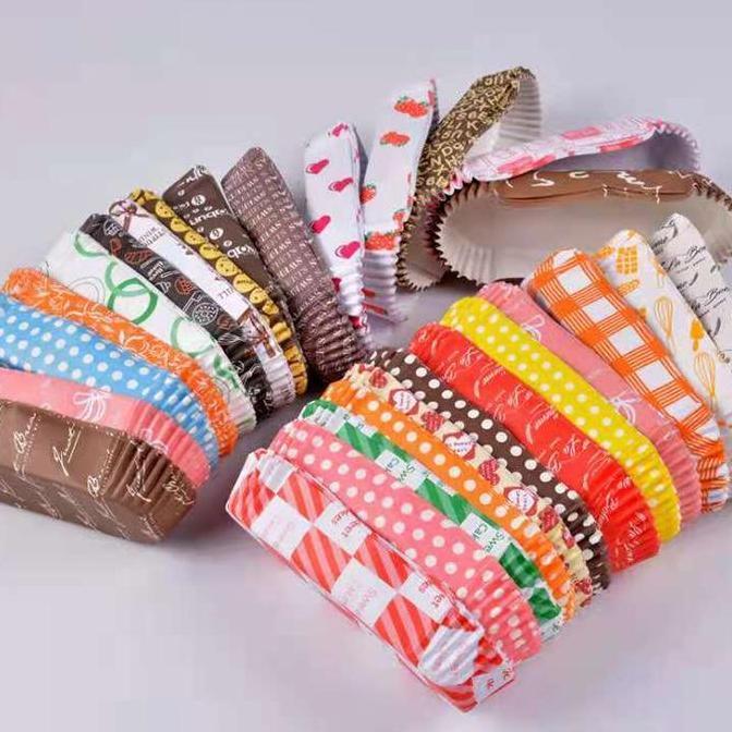 Pilihan- Paper Cup Case Roti Panjang Isi 200Pcs Cup Paper Oval Alas Roti Baking