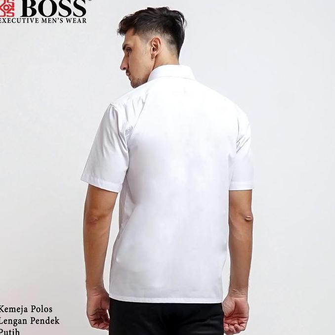 BOSS Kemeja Polos Pria Lengan Pendek Putih TA