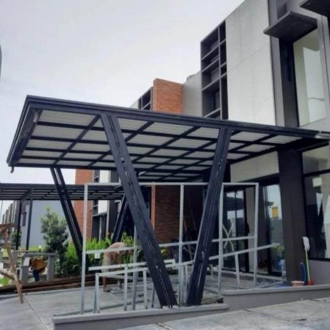 Kanopi Besi Holow Galvanis 4X6 Atap Alderon Twinwall 830 Minimalis Hitam