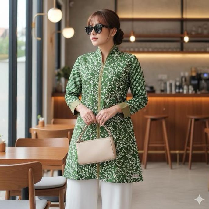 diataleni - Shanaya Batik Tunik Aldena Garutan Dress Cap Baju atasan Wanita modern kombinasi cantik 