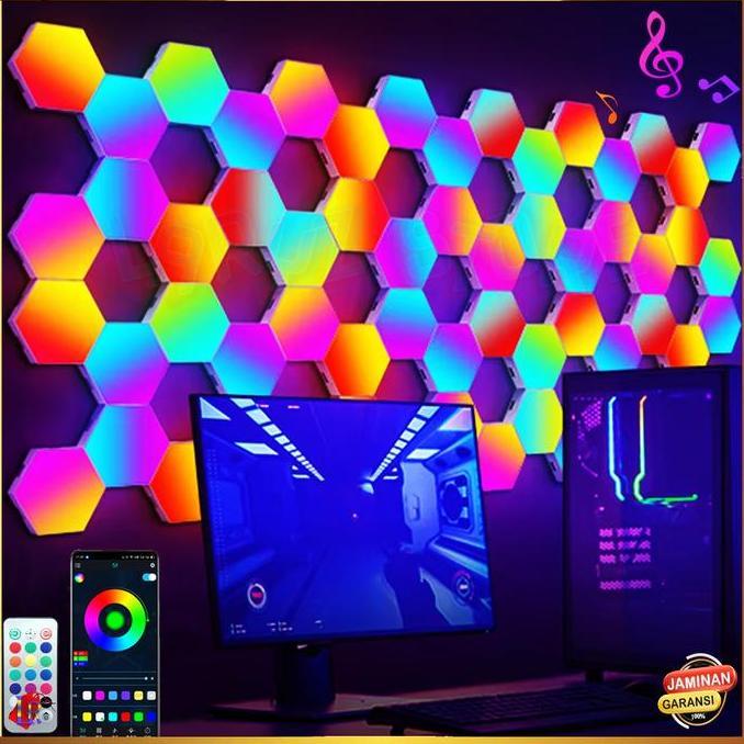 PYON Lampu Hexagonal RGB LED 3 6 10 Pcs Light Lamp Hexagon Hias Dekorasi Interior Kontrol Aplikasi R