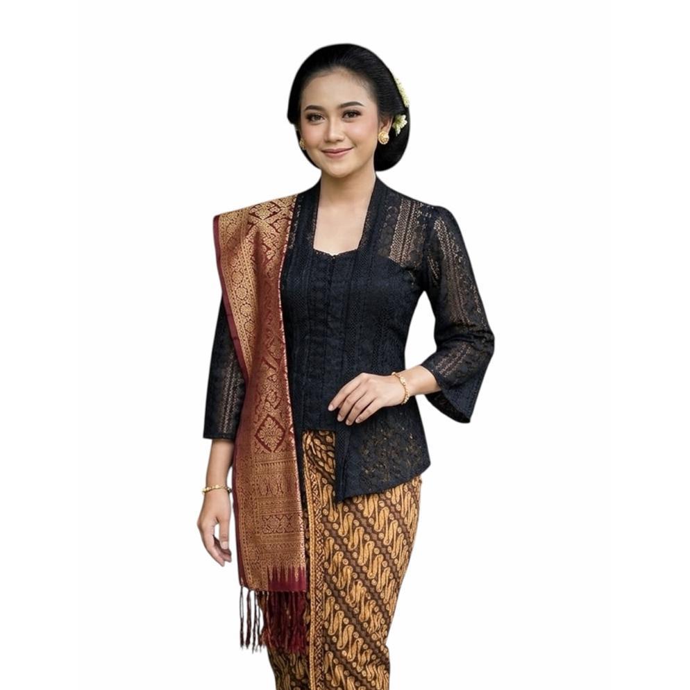 Kebaya Bali Brokat Malika Lengan Lonceng Hitam