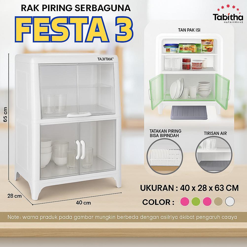 Lemari Piring Dapur Plastik 2 Tingkat Festa 3 402863 Cm, Pintu Transparan, Rak Tirisan