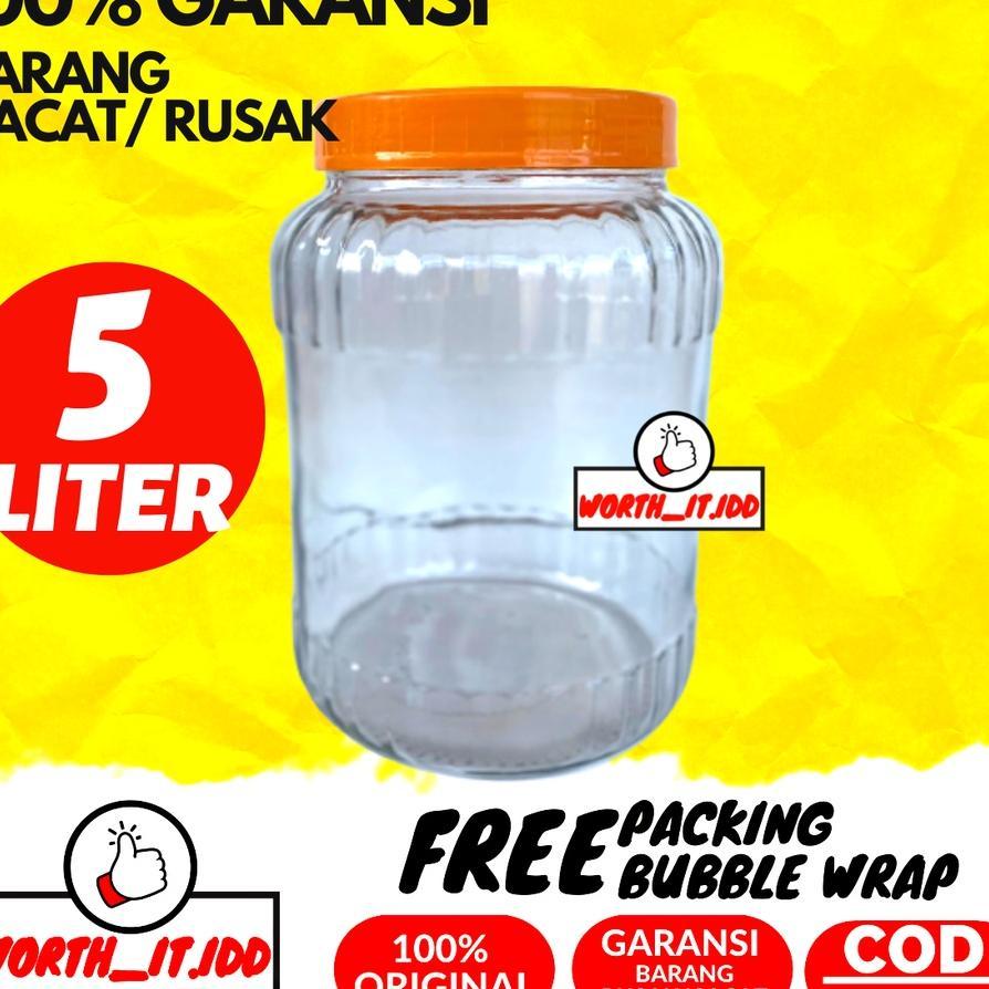 Toples Kaca 5 Liter Kedap Udara Tempat Penyimpanan Makanan Besar Tutup Plastik Set Tempat Penyimpana