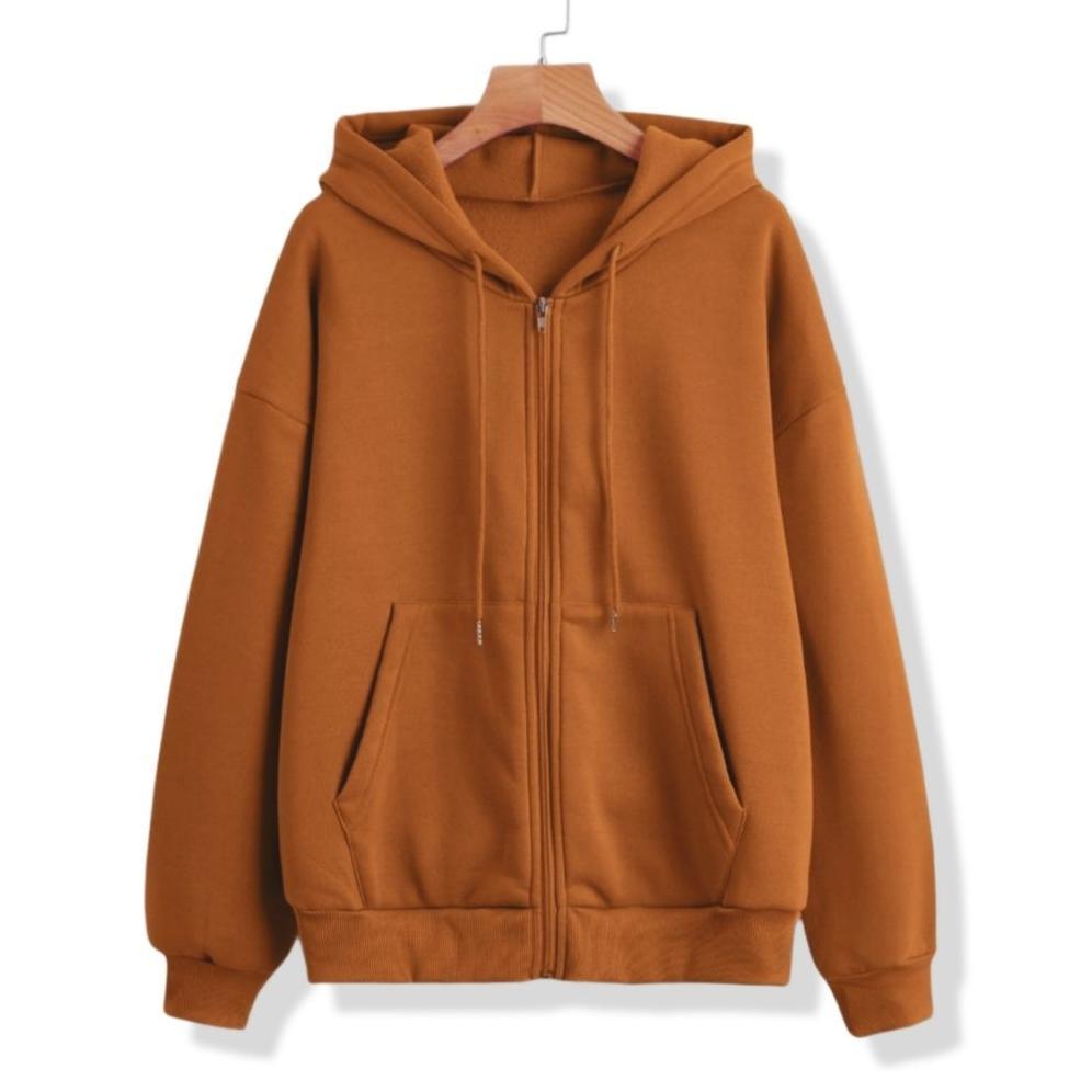 Terbaru Sweater Hoodie Zipper Pria Fleece Tebal Polos Cream