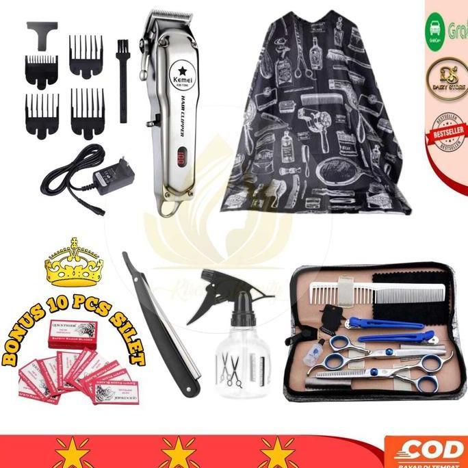 PAKETAN MESIN CUKUR ELEKTRIK GUNTING CUKUR BARBERSHOP Sisir Kumis