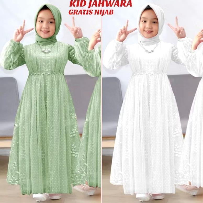 100% Aman Gratis Hijab Gamis Anak Perempuan Putih 1-13 Tahun (Bisa Couple) Manasik Haji Anak Baju Le